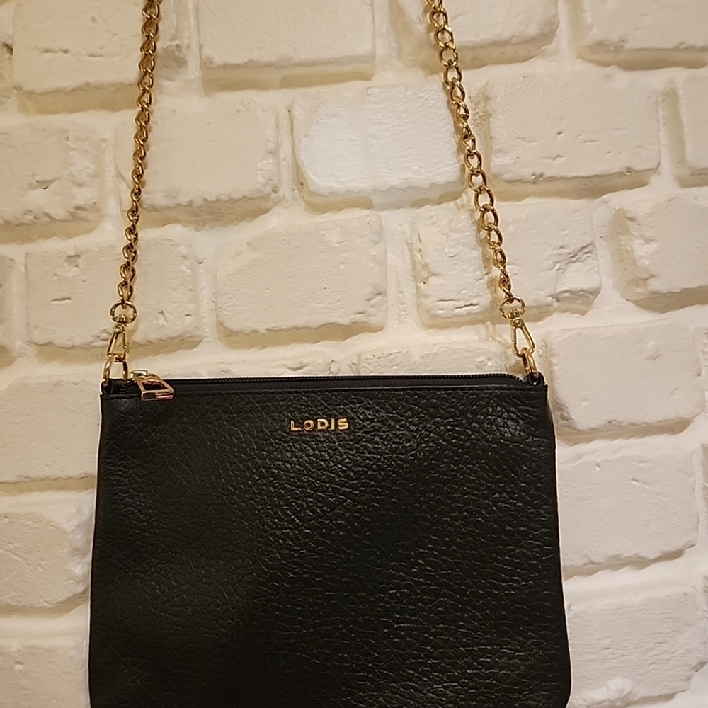 Lodis Black Leather Crossbody Convertible to Clutch Purse